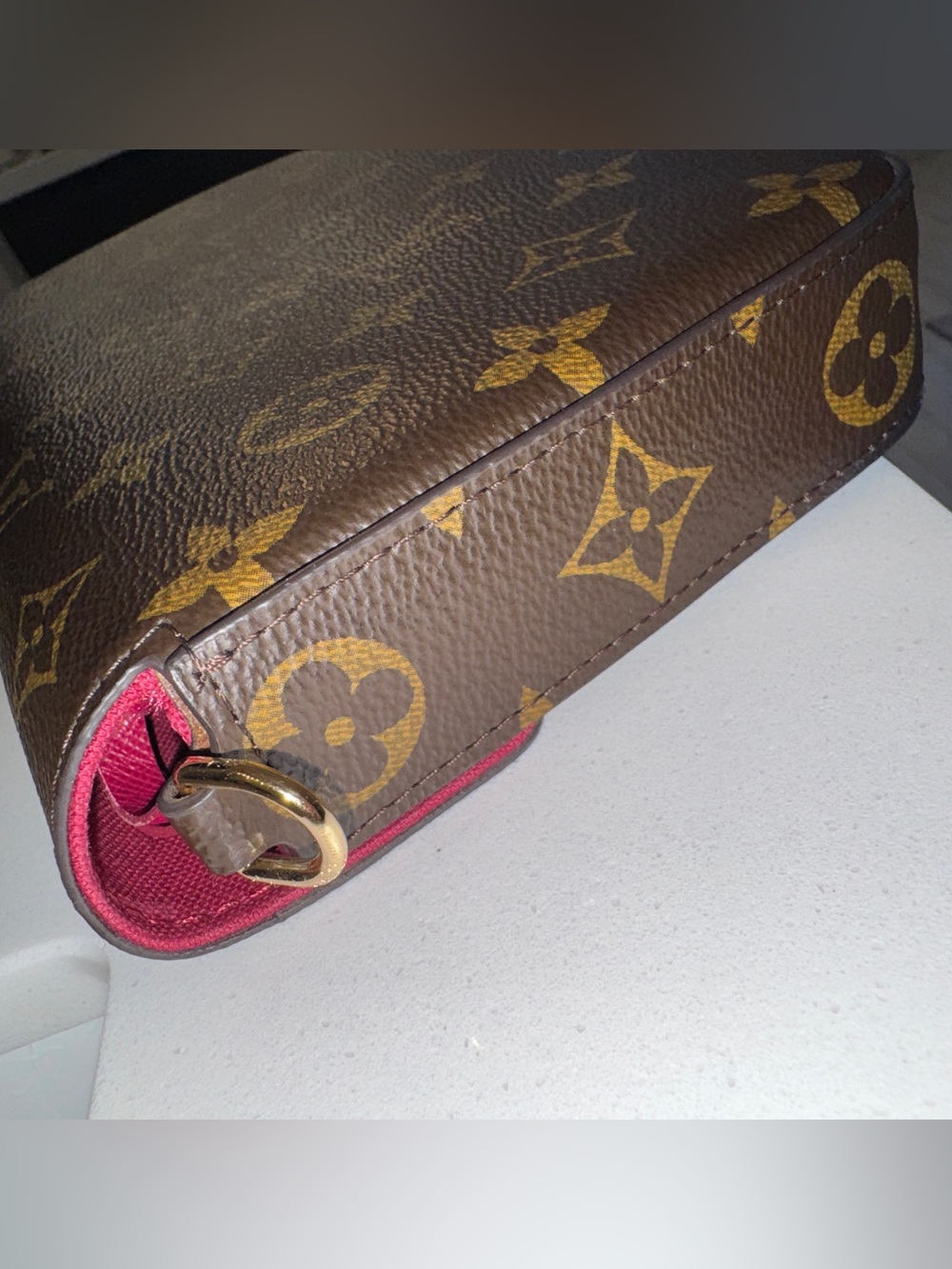 Inspire Brown Monogram Crossbody Wallet with Gold Chain and Burgundy Interior - Picture 10 of 13
